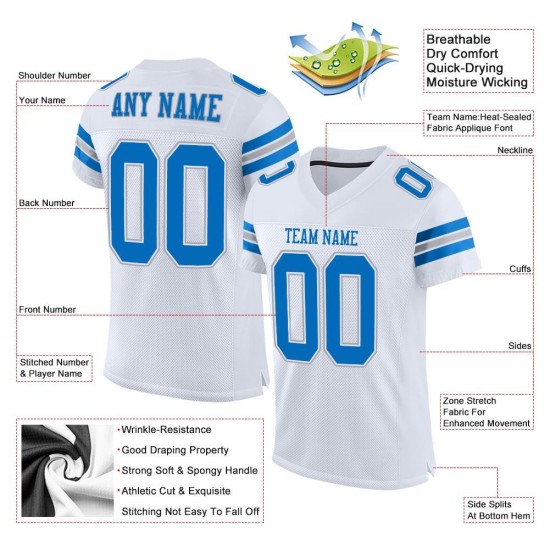 Custom White Panther Blue-Light Gray Mesh Authentic Football Jersey Custom White Panther Blue-Light Gray Mesh Authentic Football Jersey