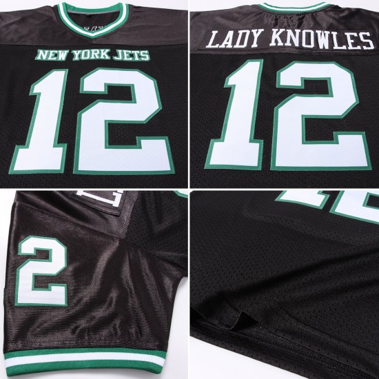 Custom Black White-Kelly Green Mesh Authentic Throwback Football Jersey Custom Black White-Kelly Green Mesh Authentic Throwback Football Jersey