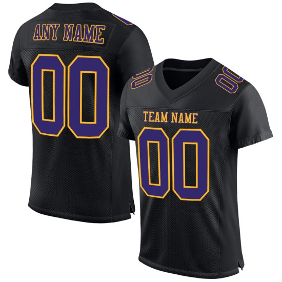 Custom Black Purple-Gold Mesh Authentic Football Jersey Custom Black Purple-Gold Mesh Authentic Football Jersey