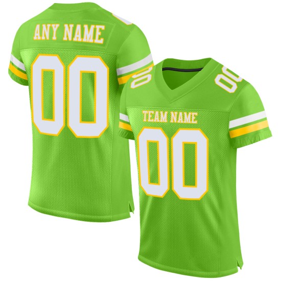 Custom Neon Green White-Yellow Mesh Authentic Football Jersey Custom Neon Green White-Yellow Mesh Authentic Football Jersey