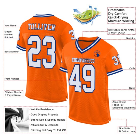 Custom Orange White-Royal Mesh Authentic Throwback Football Jersey Custom Orange White-Royal Mesh Authentic Throwback Football Jersey