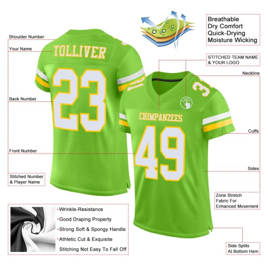Custom Neon Green White-Yellow Mesh Authentic Football Jersey Custom Neon Green White-Yellow Mesh Authentic Football Jersey