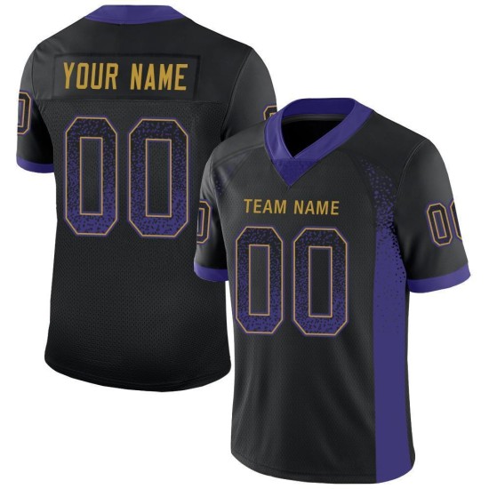 Custom Black Purple-Old Gold Mesh Drift Fashion Football Jersey Custom Black Purple-Old Gold Mesh Drift Fashion Football Jersey